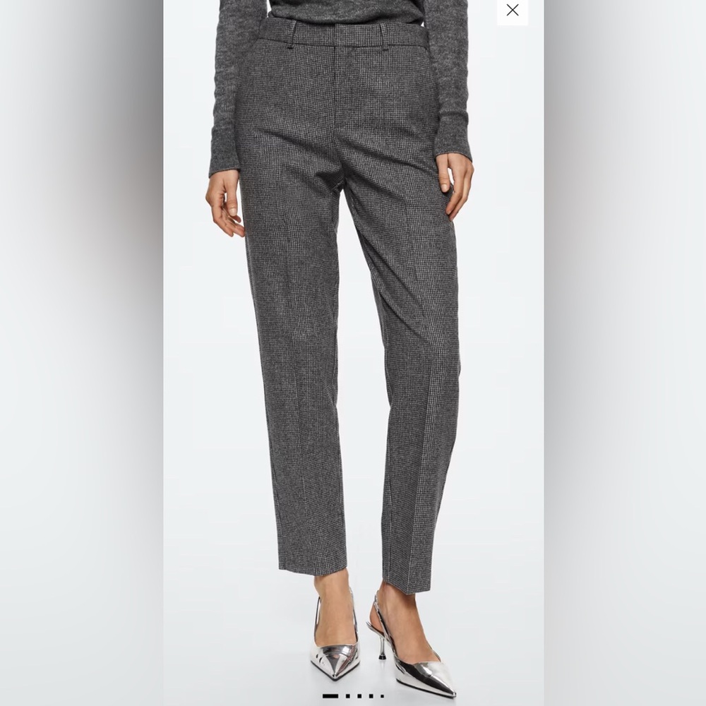 NWT Mango Gray Checkered Slim Fit, Ankle Length, Wool Blend Suit Pants, Size 6
